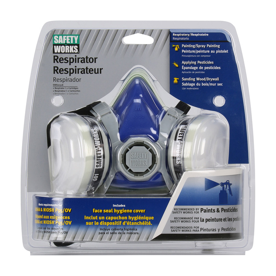 Safety Works SWX00318 Half-Mask Paint & Pesticide Respirator, Latex-Free, Retail Packaged