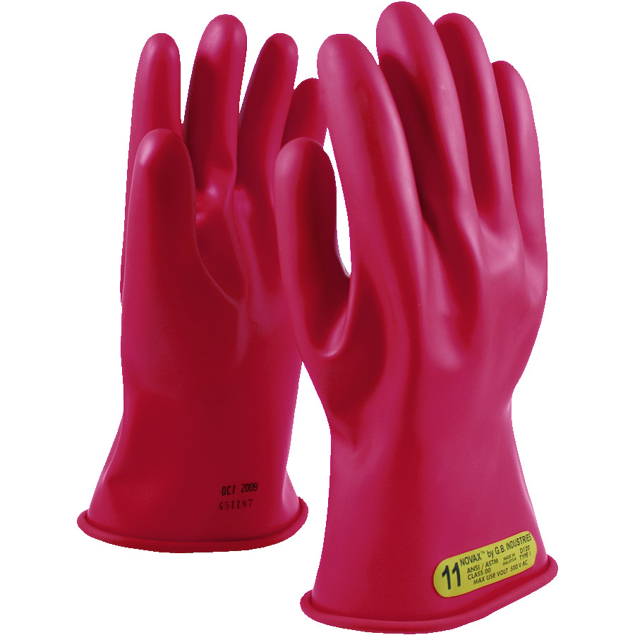 NOVAX 153-00-11/7 Gloves, Rubber Insulating, Class 00, Straight Cuff, 11", Red, Size 7, Pair