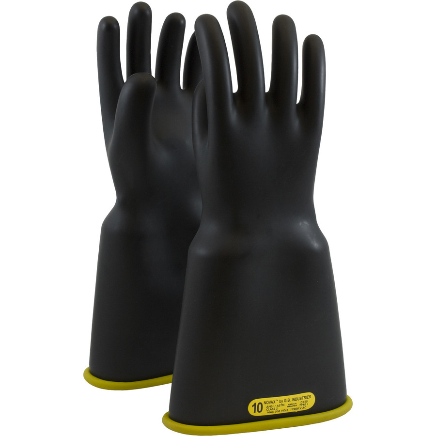 NOVAX 154-2-16/8 Gloves, Rubber Insulating, Class 2, Bell Cuff, 16", Blk/Org, Size 8, Pair