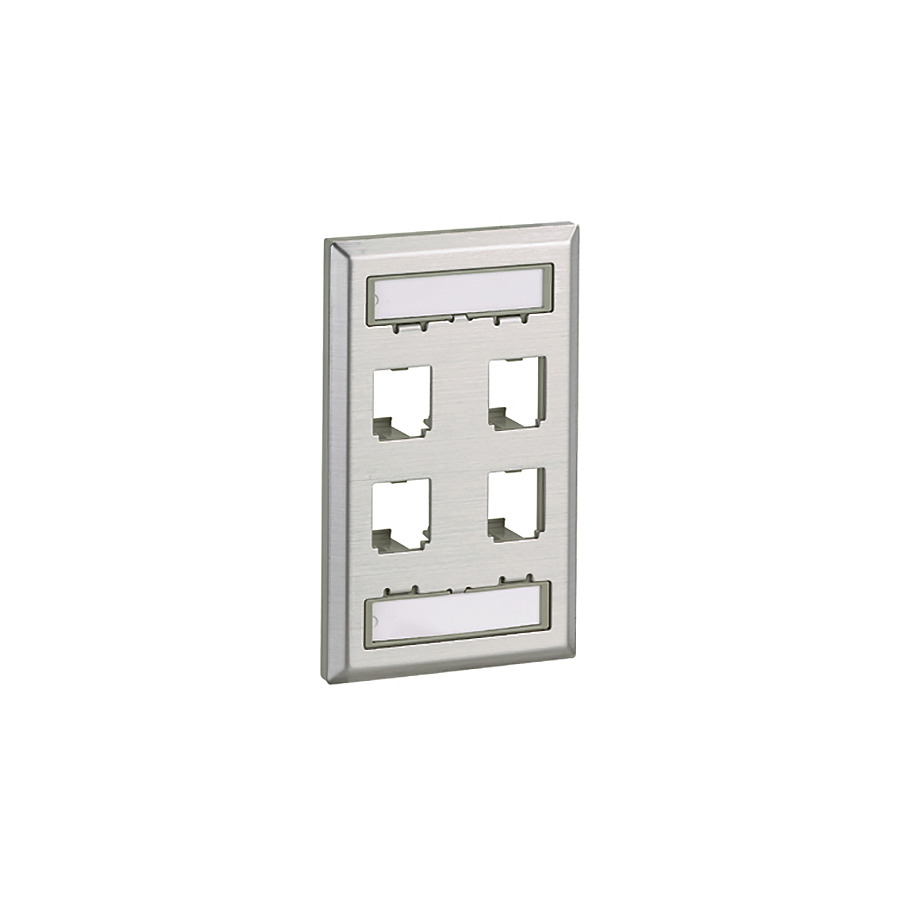 Panduit CFPL4SY Mini-Com Faceplate, 4 Port, Stainless Steel, 2.76"x4.51", 1Pc