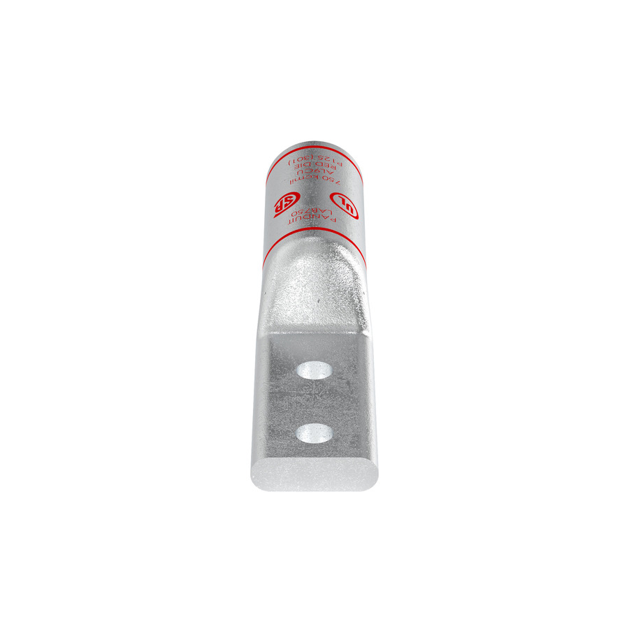 Panduit LAB750-12-1R Aluminum Compression Lug, 2 Hole, 1/2", Stndrd Barrel, 35kv, Red, 1Pc