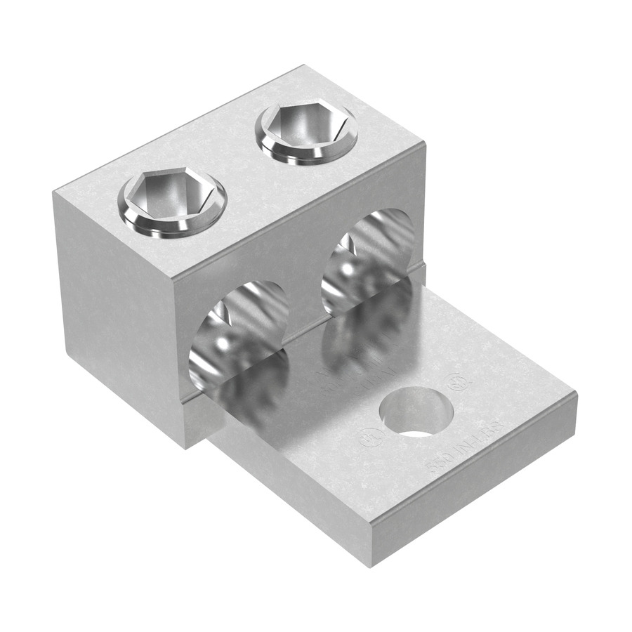 Panduit LAM2A600-12-6Y Aluminum Mechanical Lug, 1 Hole, 1/2", 2 Barrel, 600V, 600MCM-2AWG, 6Pcs