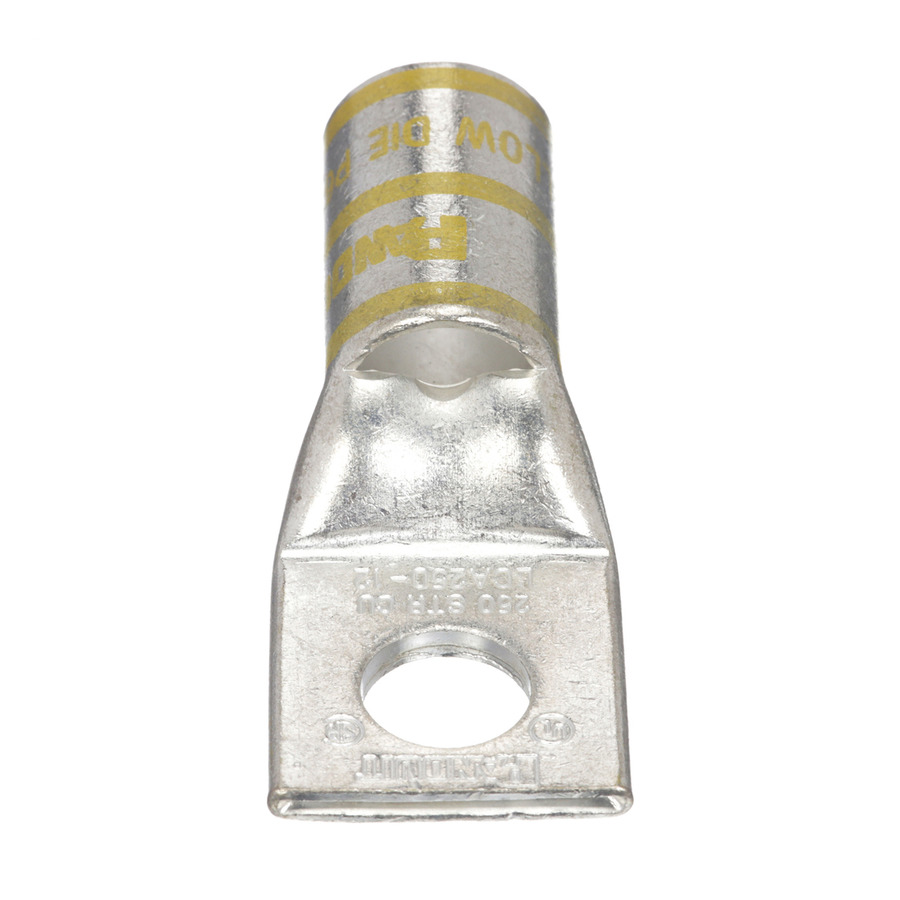 Panduit LCA250-12-X Copper Compression Lug, 1 Hole, 1/2", Stndrd Barrel, 35kv, 250MCM, Yellow, 10Pcs