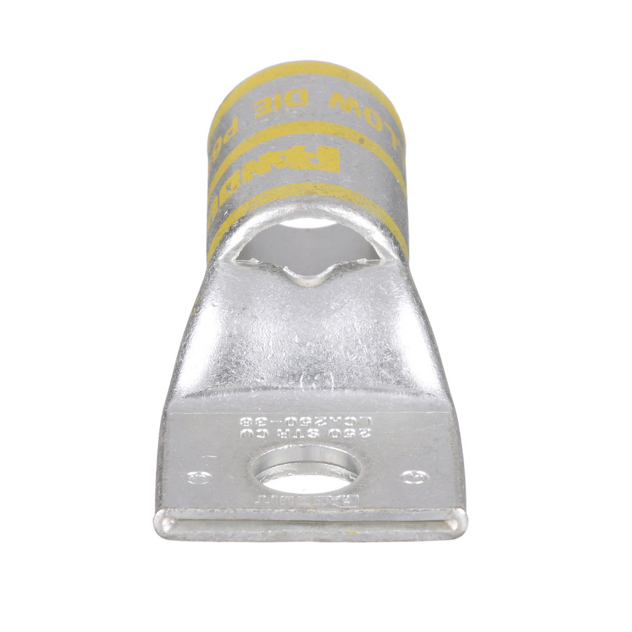 Panduit LCA250-38-X Copper Compression Lug, 1 Hole, 3/8", Stndrd Barrel, 35kv, 250MCM, Yellow, 10Pcs