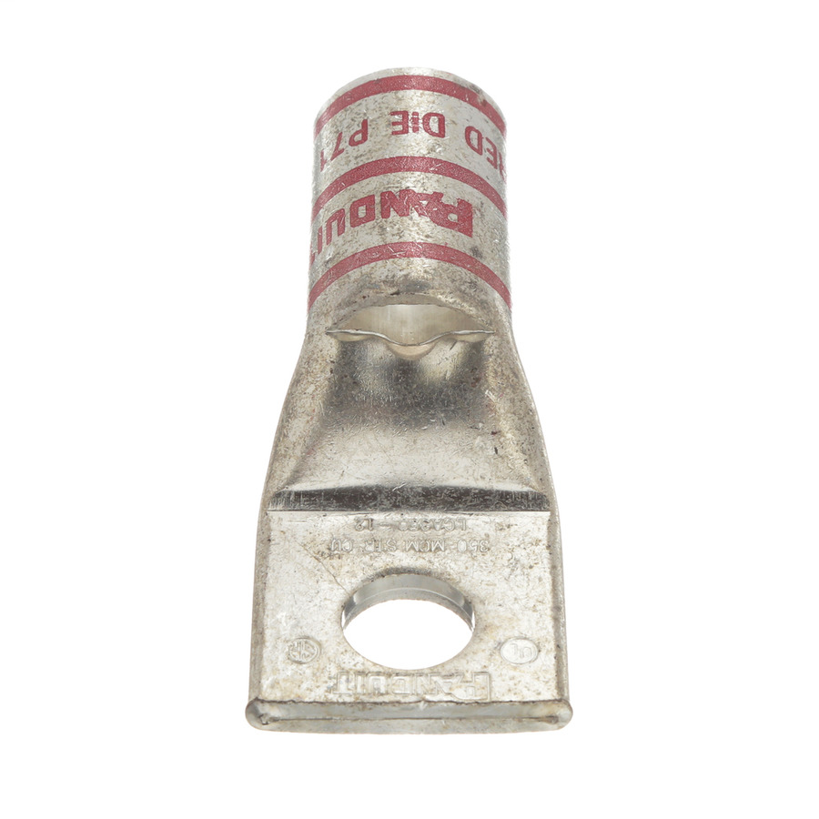 Panduit LCA350-12-X Copper Compression Lug, 1 Hole, 12.7, Stndrd Barrel, 35kv, 350MCM, Red, 10Pcs