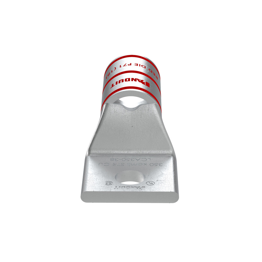 Panduit LCA350-38-X Copper Compression Lug, 1 Hole, 3/8", Stndrd Barrel, 35kv, 350MCM, Red, 10Pcs