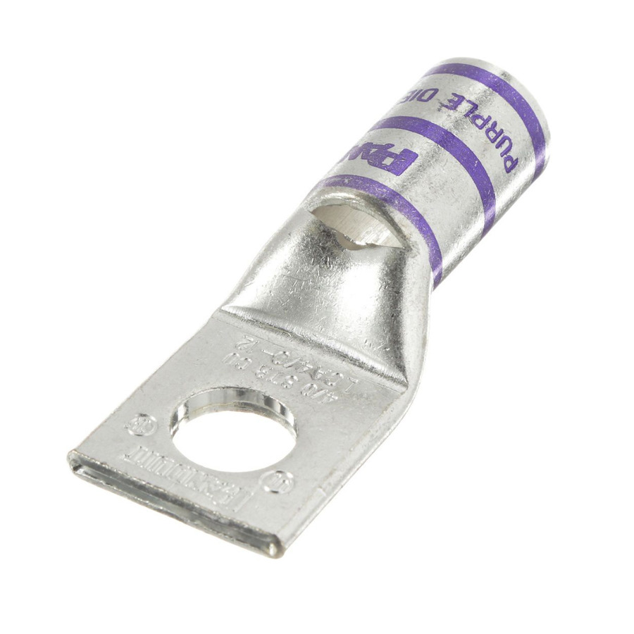 Panduit LCA4/0-12-X Copper Compression Lug, 1 Hole, 1/2", Stndrd Barrel, 35kv, 4/0AWG, Purple, 10Pcs