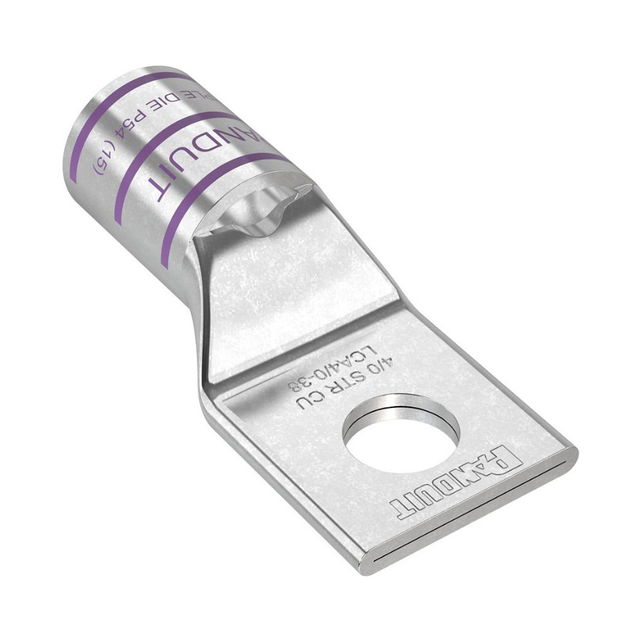 Panduit LCA4/0-38-X Copper Compression Lug, 1 Hole, 3/8", Stndrd Barrel, 35kv, 4/0AWG, Purple, 10Pcs