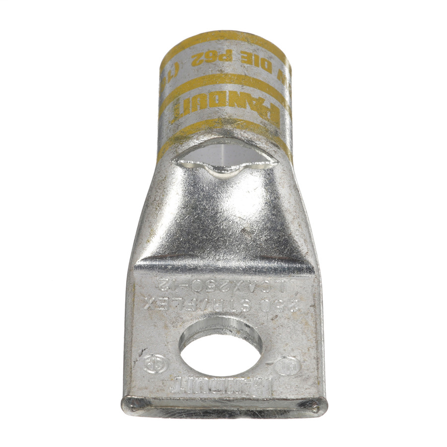 Panduit LCAX250-12-X Copper Compression Lug, 1 Hole, 1/2", Stndrd Barrel, 35kv, 250MCM, Yellow, 10Pcs