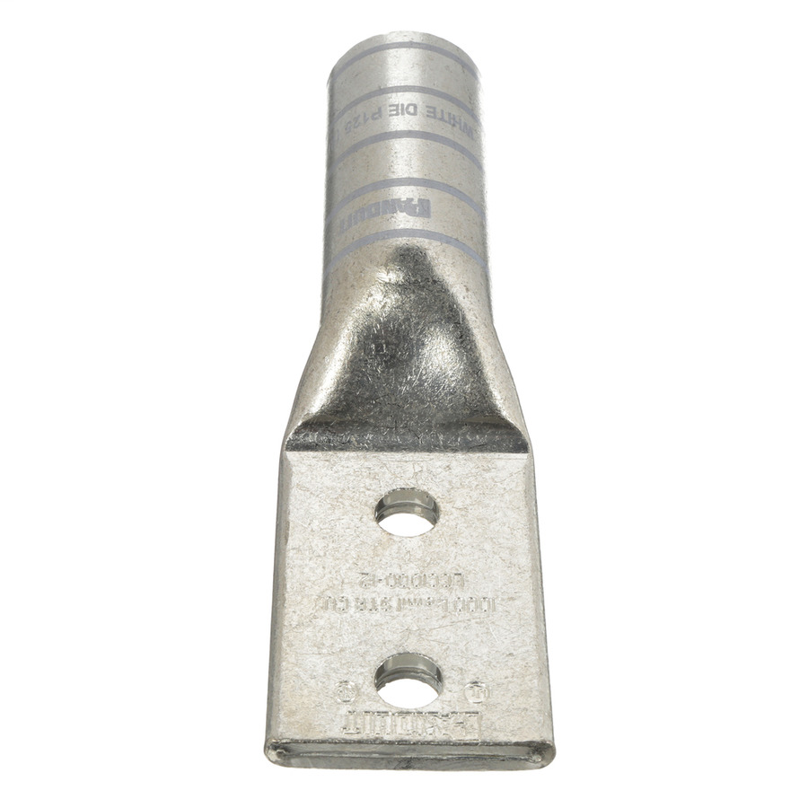 Panduit LCC1000-12-3 Copper Compression Lug, 2 Hole, 1/2", Long Barrel, 35kv, White, 3Pcs