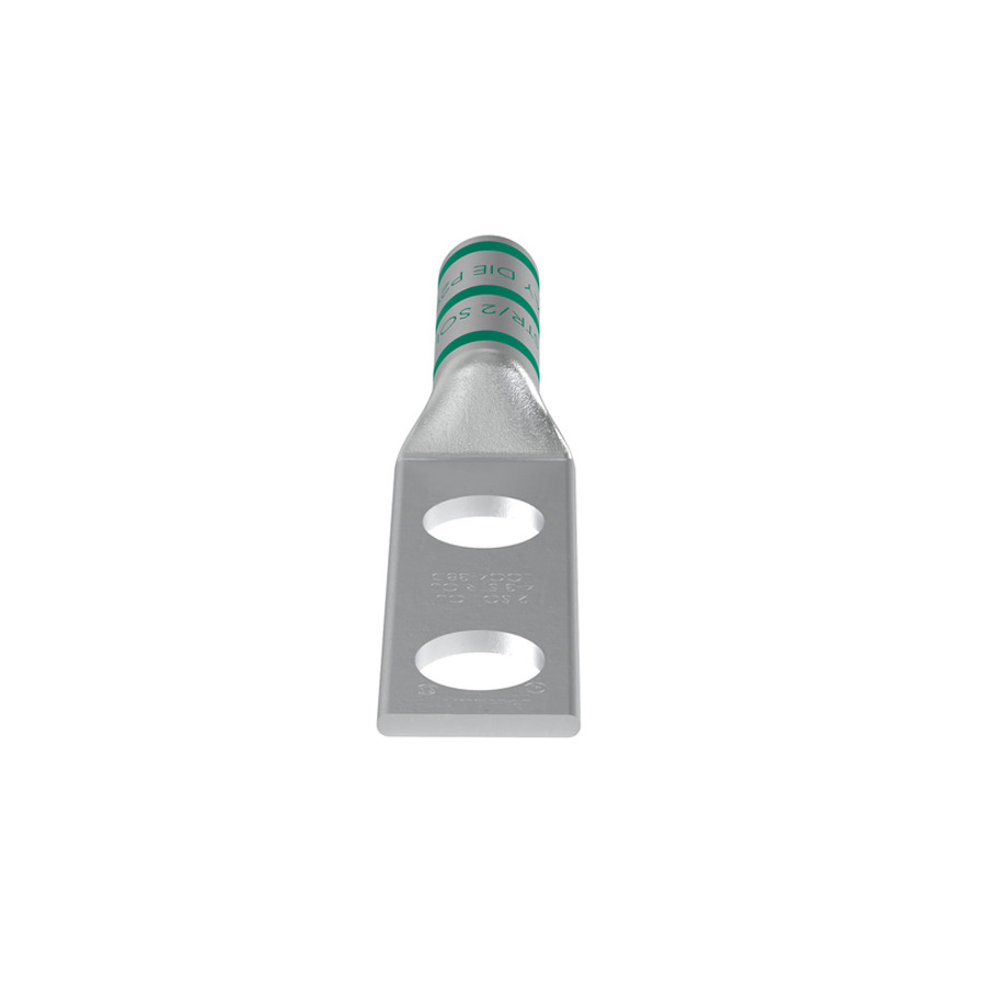 Panduit LCC4-38D-L Copper Compression Lug, 2 Hole, 3/8", Long Barrel, 35kv, 4AWG, Gray, 50Pcs