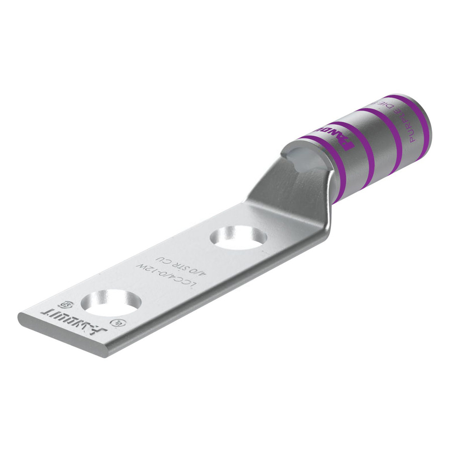 Panduit LCC4/0-12W-X Copper Compression Lug, 2 Hole, 1/2", Long Barrel, 35kv, 4/0AWG, Purple, 10Pcs