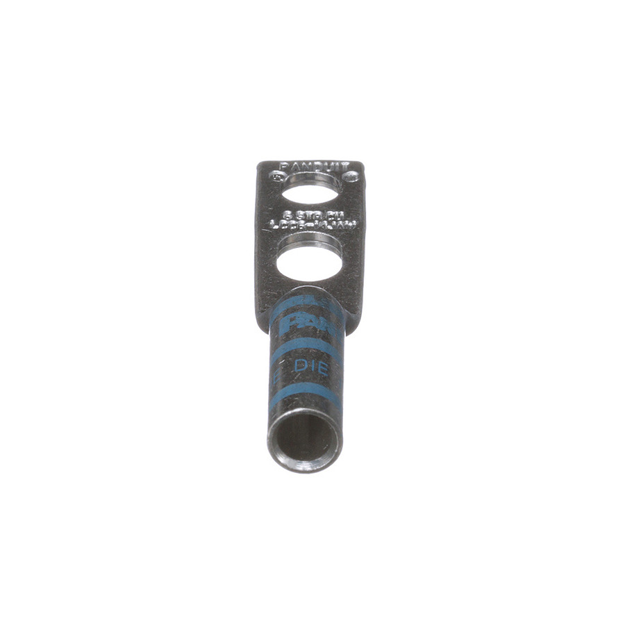 Panduit LCC6-14JAW-L Copper Compression Lug, 2 Hole, 1/4", Long Barrel, 35kv, 6AWG, Blue, 50Pcs