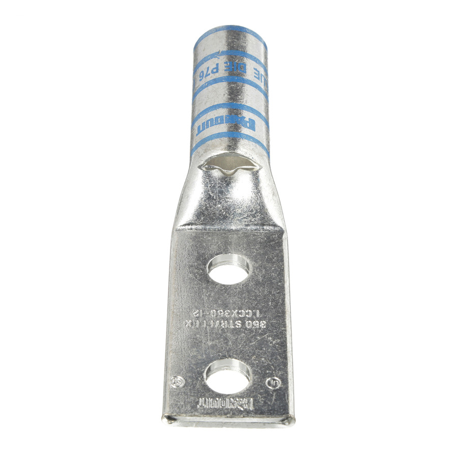 Panduit LCCX350-12-6 Copper Compression Lug, 2 Hole, 1/2", Long Barrel, 35kv, Blue, 6Pcs