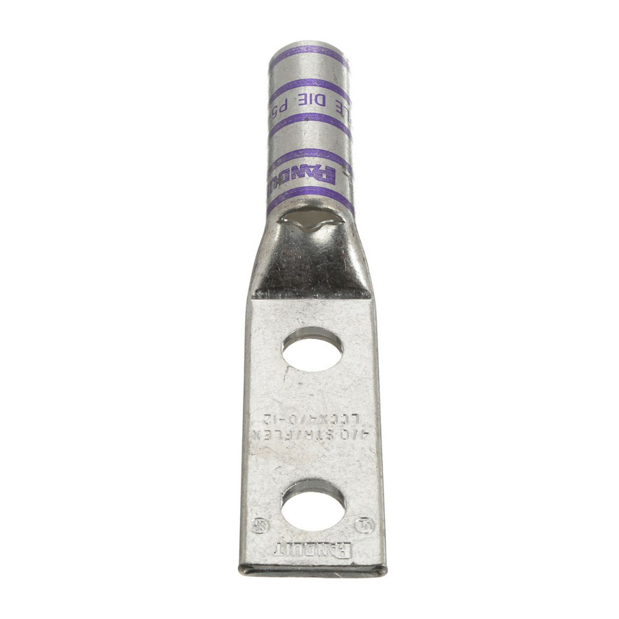 Panduit LCCX4/0-12-X Copper Compression Lug, 2 Hole, 1/2", Stndrd Barrel, 35kv, Purple, 10Pcs