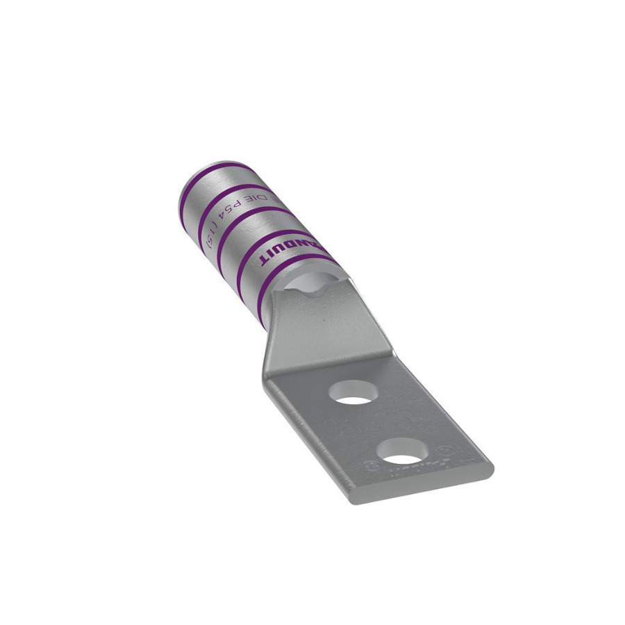 Panduit LCCX4/0-38D-X Copper Compression Lug, 2 Hole, 3/8", Long Barrel, 35kv, 4/0AWG, Purple, 10Pcs