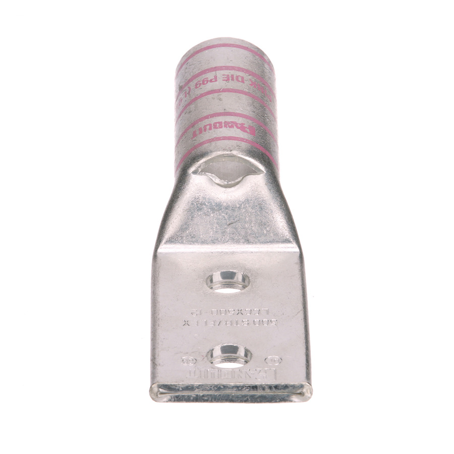 Panduit LCCX500-12-6 Copper Compression Lug, 2 Hole, 1/2", Long Barrel, 35kv, 500MCM, Pink, 6Pcs