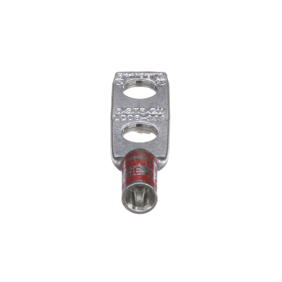 Panduit LCD8-14A-L Copper Compression Lug, 2 Hole, 1/4", Stndrd Barrel, 35kv, 8AWG, Red, 50Pcs