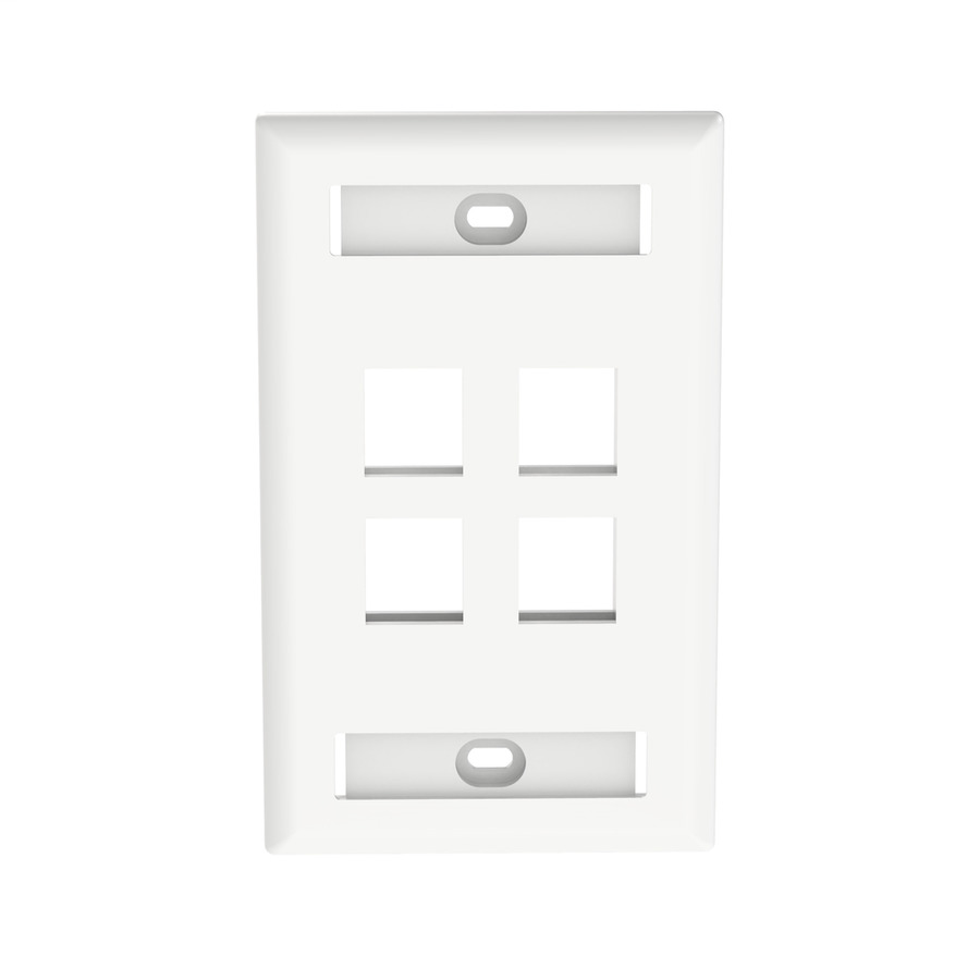 Panduit NK4FWHY NetKey Single Gang Faceplate, 4 Port, Label Pocket, ABS Plastic, 2.75"x4.5", White