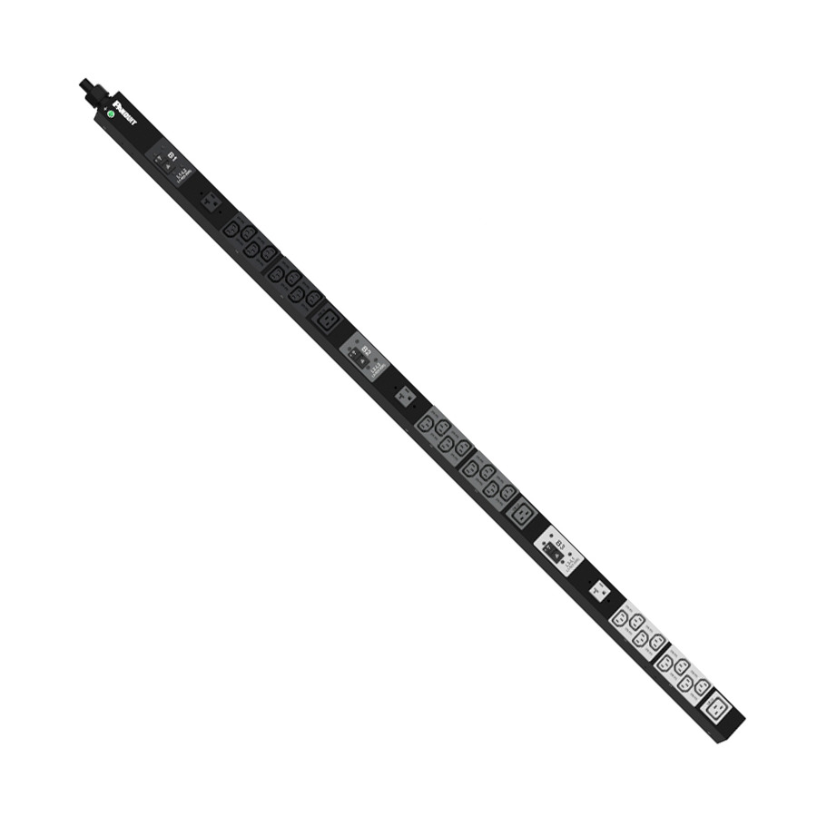 Panduit P30B25M SmartZone Basic PDU, 30A/208V, (24)C13 (3)C19 (3)5-20R Outlets, 10' Cord, Black