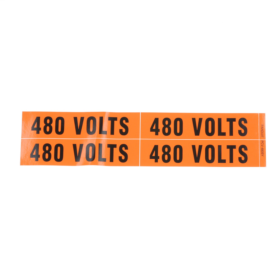 Panduit PCV-480BY Voltage Marker, 4.5"x1.13", Orange/Black, 4 Markers/Card, 5 Cards/Package