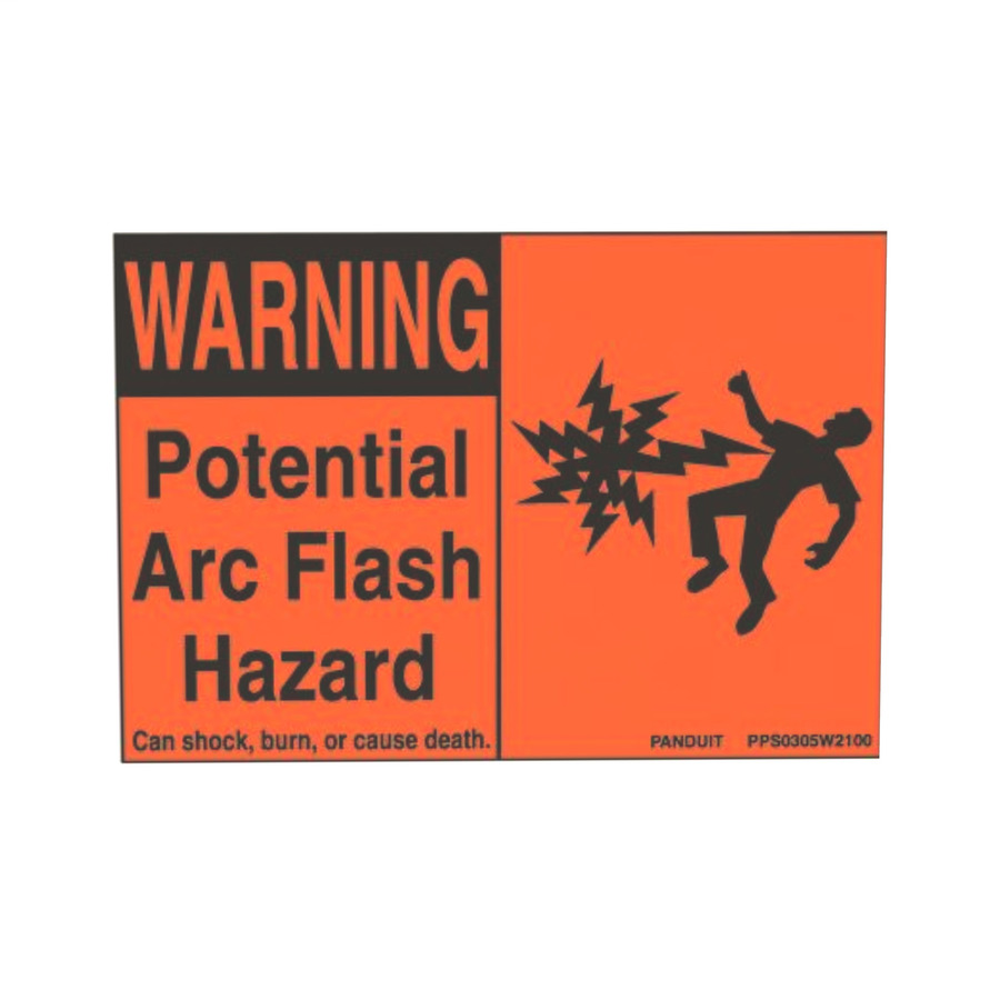 Panduit PPS0204W2100A Arc Flash Sign, Laminated, Polyester, 4" x 2.25", Orange/Black, 5Pcs