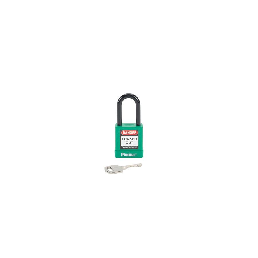 Panduit PSL-8GR Non-Conductive Safety Padlock, Short Shackle, 6-Pin Cylinder, Steel/Aluminum, Green