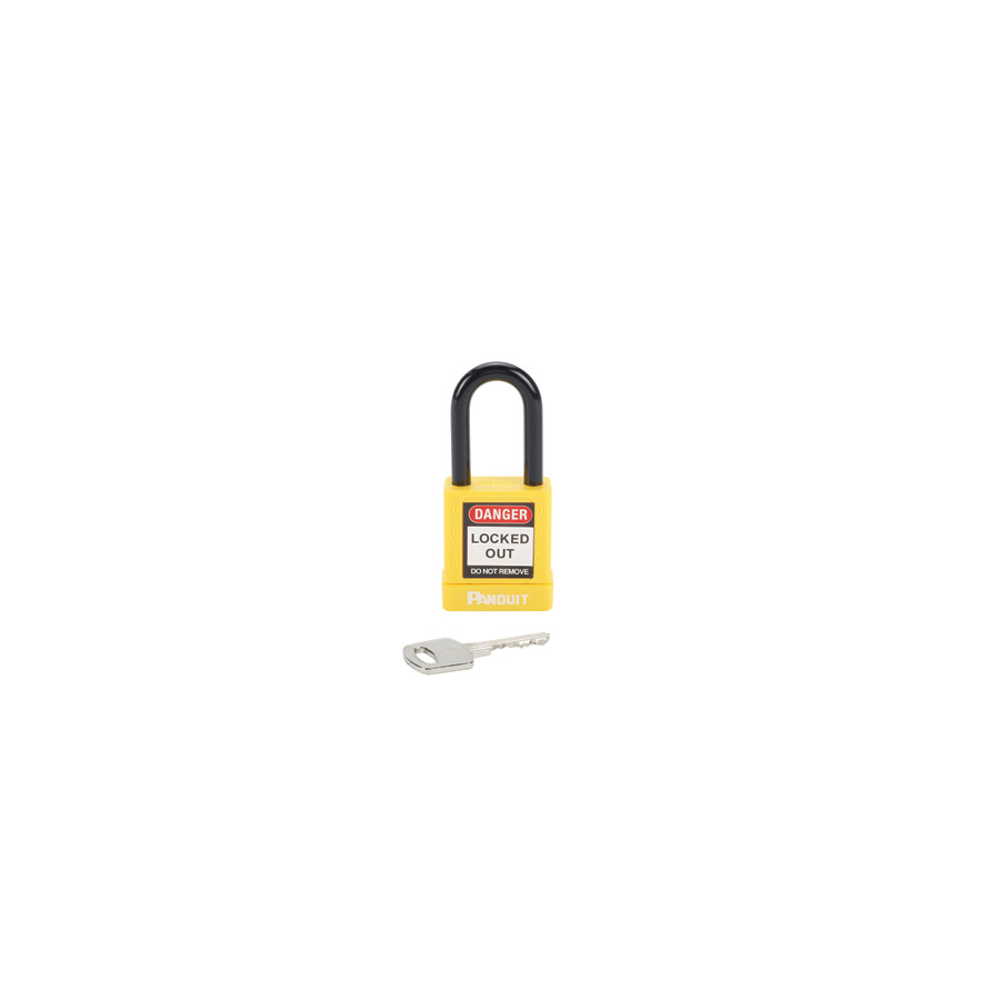 Panduit PSL-8YL Non-Conductive Safety Padlock, Short Shackle, 6-Pin Cylinder, Steel/Aluminum, Yellow