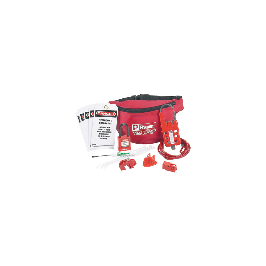 Panduit PSL-PK-EA Electrician Lockout Kit w/Pouch, Variety of Lockout/Tagout Devices, Red