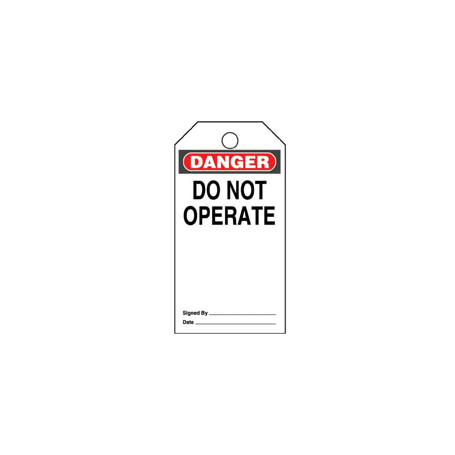 Panduit PVT-15 Identification Tag Do Not Operate, 2 Sided, Vinyl, 3 x5.75", Red/Blk/White, 5Pcs/Pkg