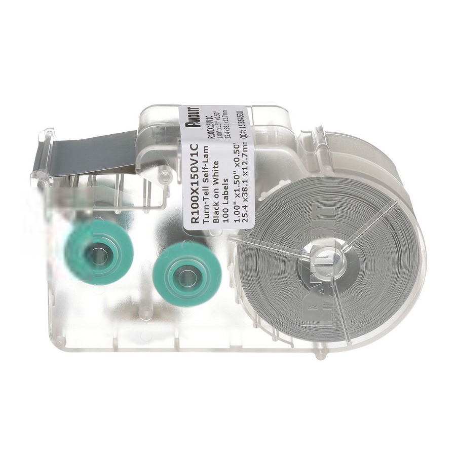 Panduit R100X150V1C Turn-Tell Cassette, 1"Wx1.5"L, Vinyl, White, 100 Labels