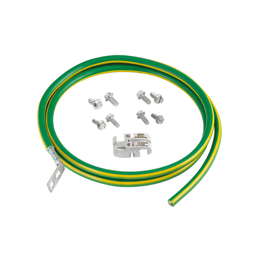 Panduit RGCBNJ660P22 Equipment Bonding Jumper Kit, 600V, 6AWG, Green/Yellow, 60"L