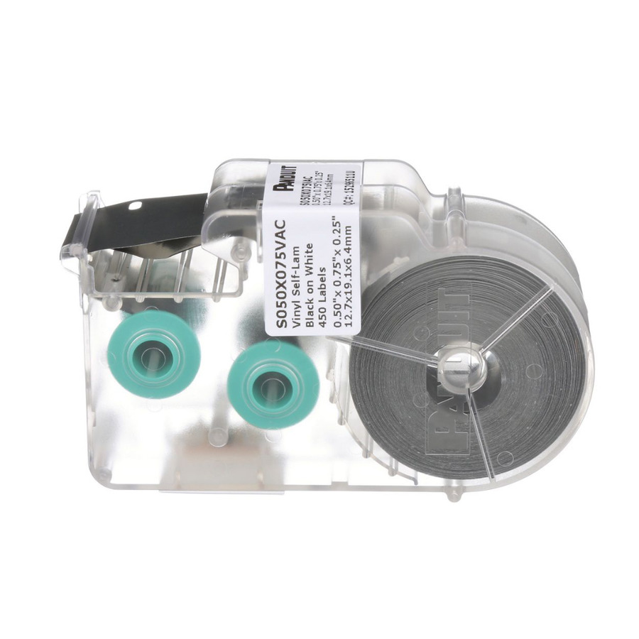 Panduit S050X075VAC Self-Laminating Cassette, .5"x.75", Vinyl, White, 450 Labels