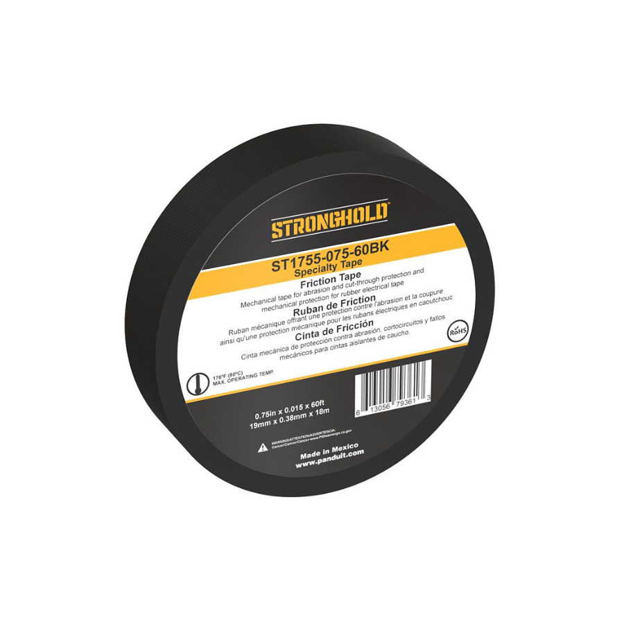 Panduit ST175507560BK StrongHold Friction Tape, Rubber Adh, Cotton