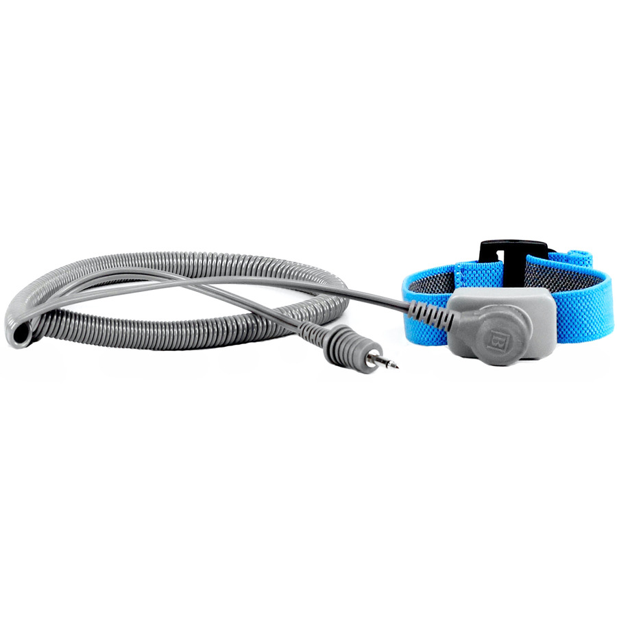 Techni-Pro 10020150 Wrist Strap, Dual Wire, Fabric, Adjustable, 1/8" (4mm) Snap, 12 ft. Coil Cord, Mono Jack, Blue