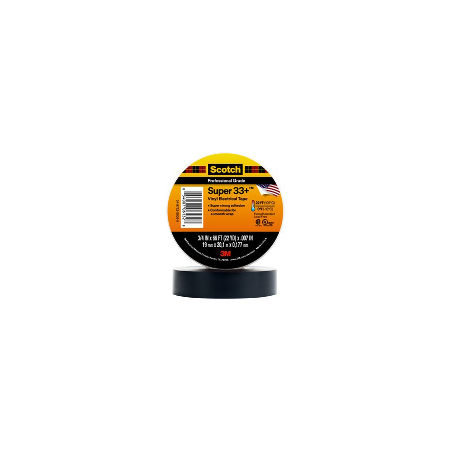 3M 7000058432 Super 33+ Vinyl Electrical Tape, Professional Grade, Black, 3/4" x 20'