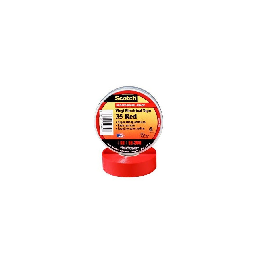 3M 7000132636 Color Coding Vinyl Electrical Tape, Professional Grade, Red, 1/2" x 20'