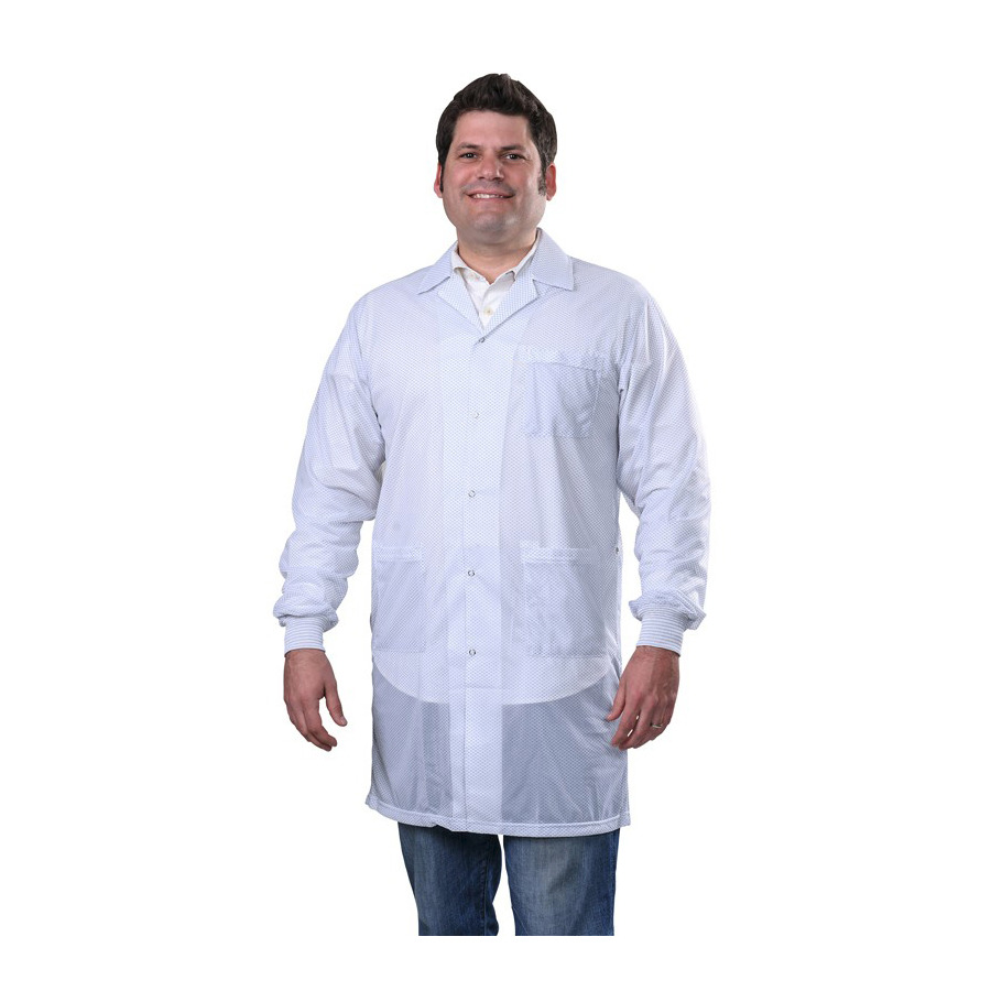 Desco 73630 Smock, Statshield, Lab Coat, Knitted Cuffs, White, X-Small