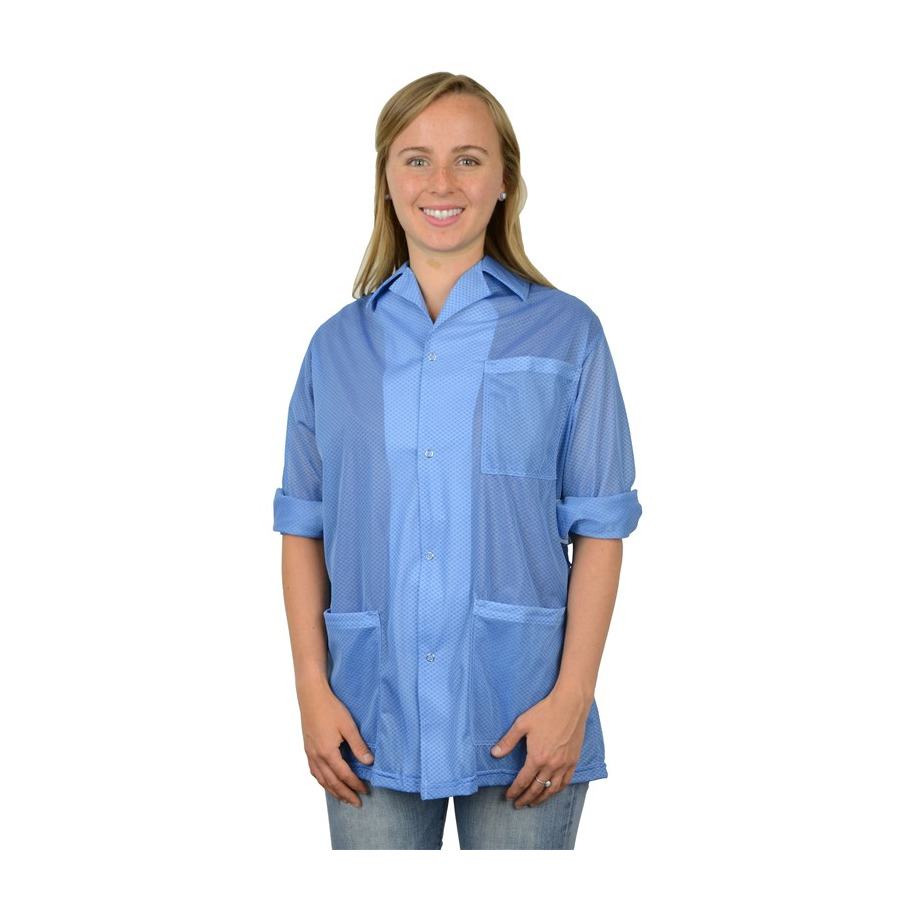 Desco 74300 Smock, Statshield, Jacket, Convertible Sleeve, Snap Cuffs, Blue, Xsmall