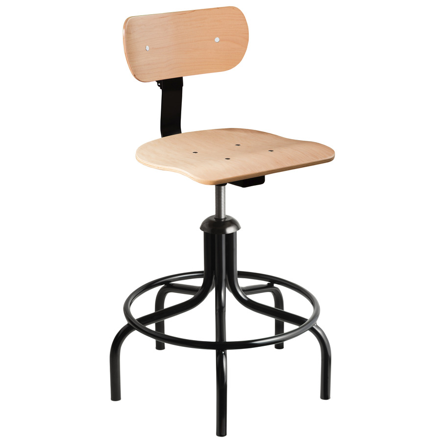 Bevco 1502/5 Maple Plywood Chair, Swivel II, 5-legged Round Black Tubular Steel Base, Adj. Height 22"-27",