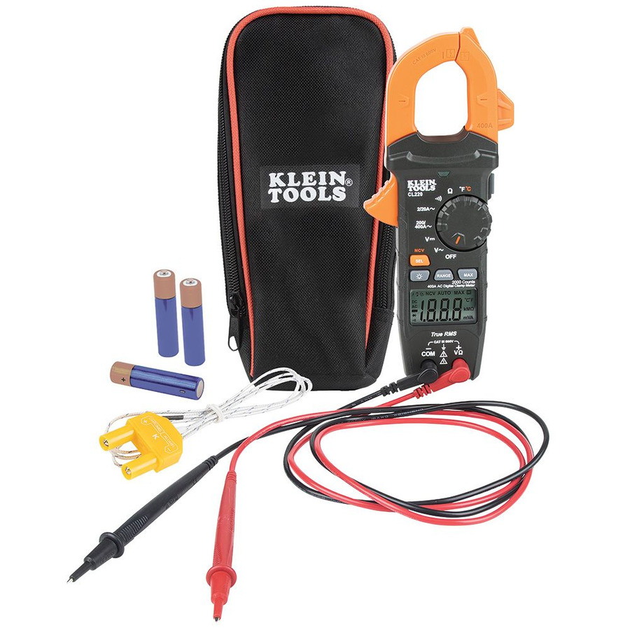 Klein Tools CL220 Digital Clamp Meter, AC Auto-Ranging 400 Amp with Temp