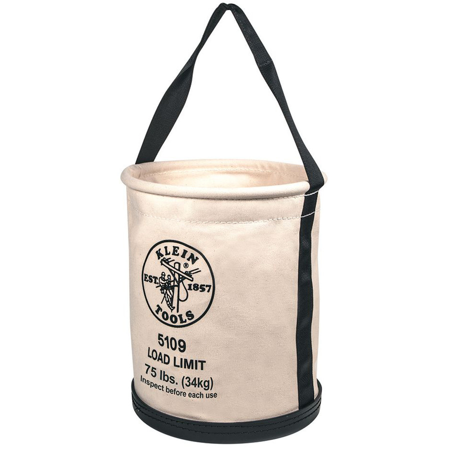 Klein Tools 5109 Canvas Bucket, Wide-Opening, Straight-Wall, Molded Bottom, 12"