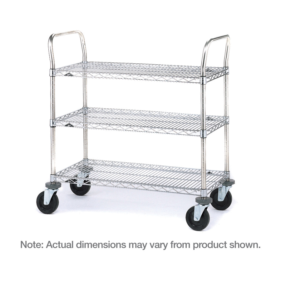 Metro 3SPN33ABR Utility Cart with 3 Brite Wire Shelves, 18"x36"x39", SP Series