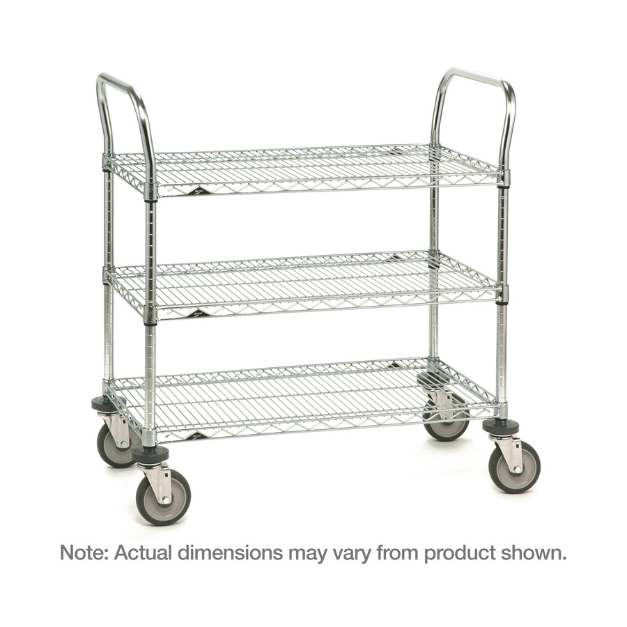 Metro 3SPN33DC SP Series Utility Cart, 3 Chrome Wire Shelves, 18"x36"x39"