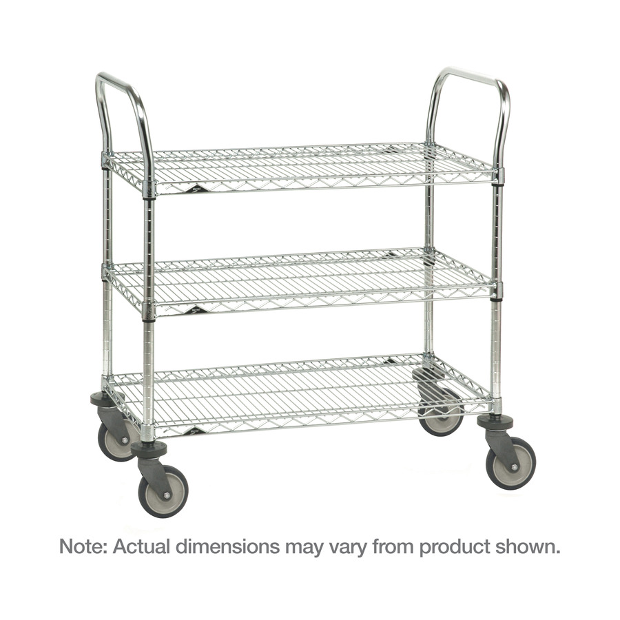 Metro 3SPN33PS SP Series Utility Cart, 3 Stainless Steel Wire Shelves, 18"x36"x39"