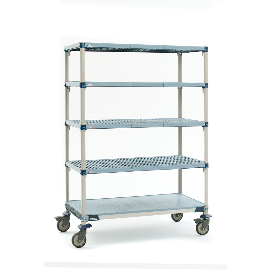 Metro 5Q337EG3 5-Shelf Industrial Plastic Mobile Cart, Solid Bottom Shelf, 18"x36"x80" MMQ Series