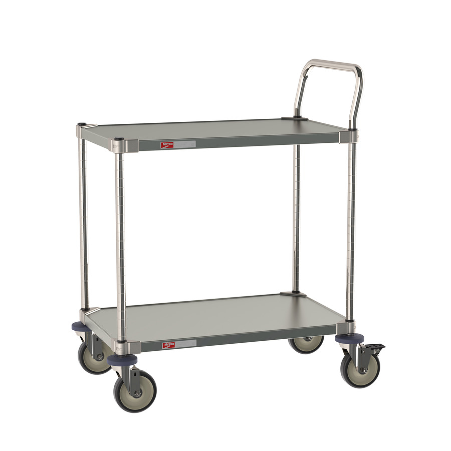 Metro CRLS222NFS 2-Shelf Stainless Steel Cart for Labs and Cleanrooms, 18" Wx30" Lx39"H