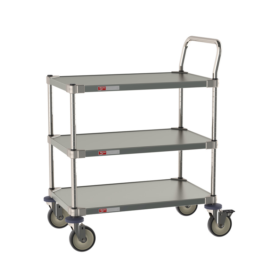 Metro CRLS223NFS 3-Shelf Stainless Steel Cart for Labs and Cleanrooms, 18" Wx30" Lx39"H