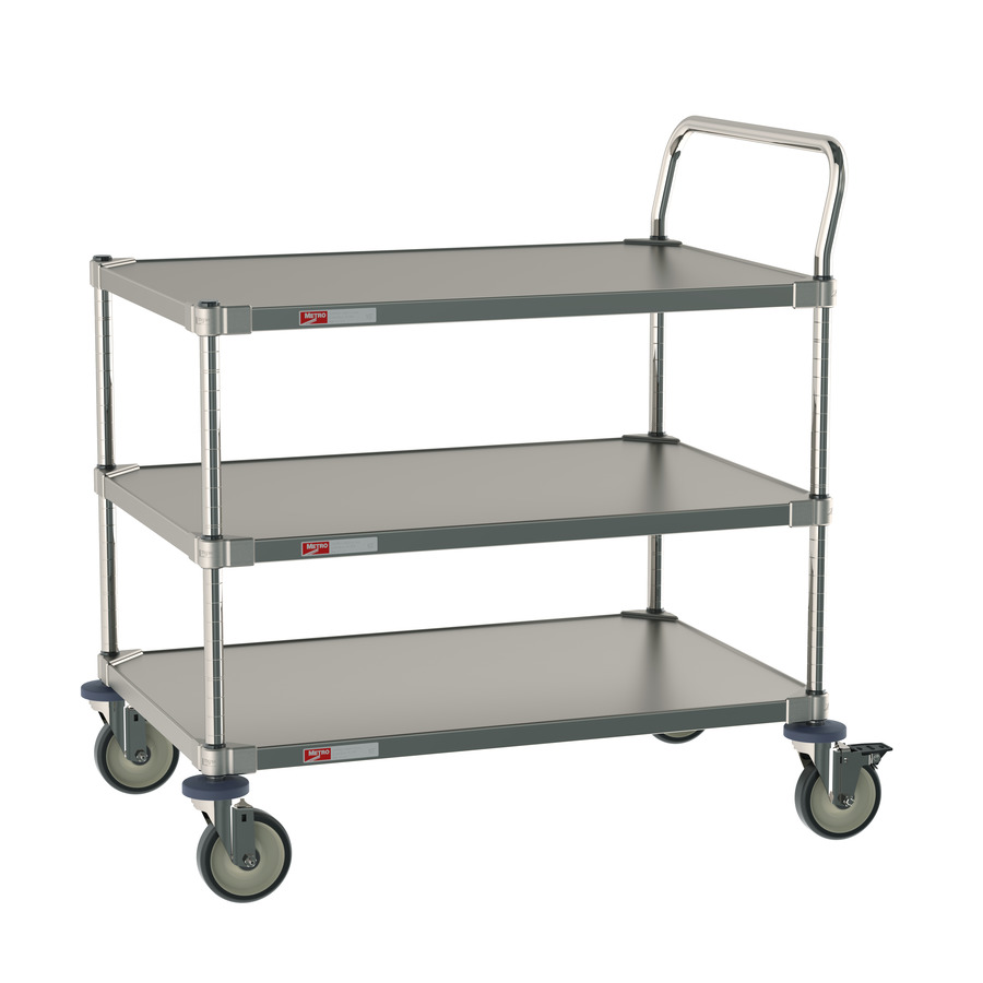 Metro CRLS433NFS 3-Shelf Stainless Steel Cart for Labs and Cleanrooms, 24" Wx36" Lx39"H