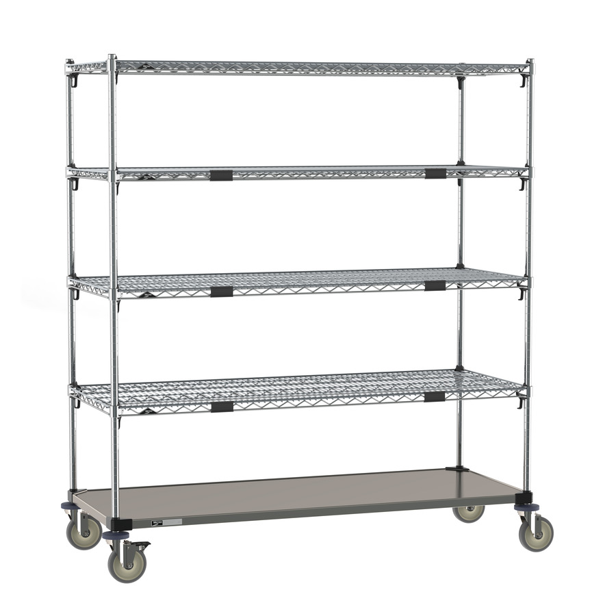 Metro ECM56XA Super Adjustable Super Erecta Par Level Cart, Stainless Steel Bottom Shelf, 24"x60"